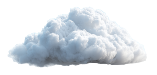 Single realistic cumulus cloud formation isolated on a pure white background. Fluffy weather and sky element for creative design concepts.