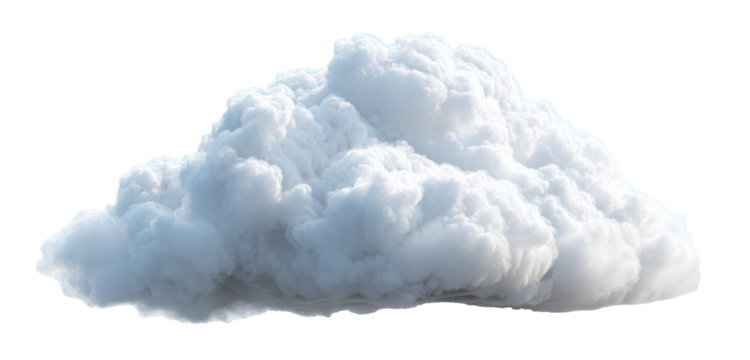 Single realistic cumulus cloud formation isolated on a pure white background. Fluffy weather and sky element for creative design concepts.