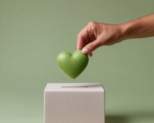 Authentic International Day Of Charity Donation Concept with Green Heart Token, Modern Minimalist Style, Earth Day and Small Business Saturday Campaigns for Social Media Marketing