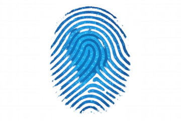 Blue glowing fingerprint representing digital identity, access control, and data protection with transparent background