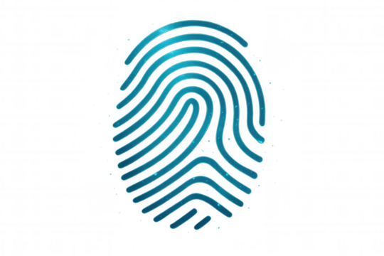 Blue glowing fingerprint representing digital identity, security, and technological innovation on a transparent background - Powered by Adobe