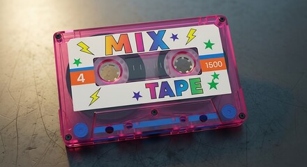 Retro pink mix tape with colorful design showcasing musical nostalgia concept