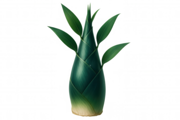 Verdant bamboo shoot sprouting, vibrant green foliage against transparent backdrop, highlighting natural botanical elegance
