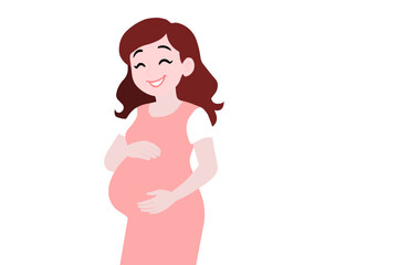 Happy Pregnant Woman Holding Belly And Smiling On The White Background.