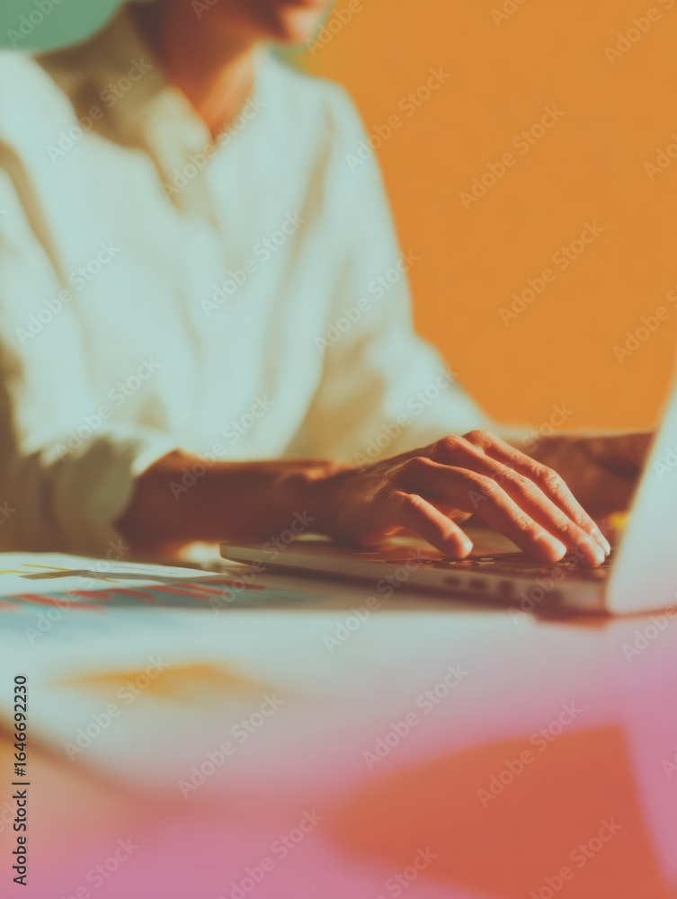 Poster modern professional using laptop for payroll system with ai data visualization and business analytic