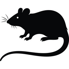 Obraz premium A simple black silhouette of a mouse with a long tail on a white background in a vector illustration