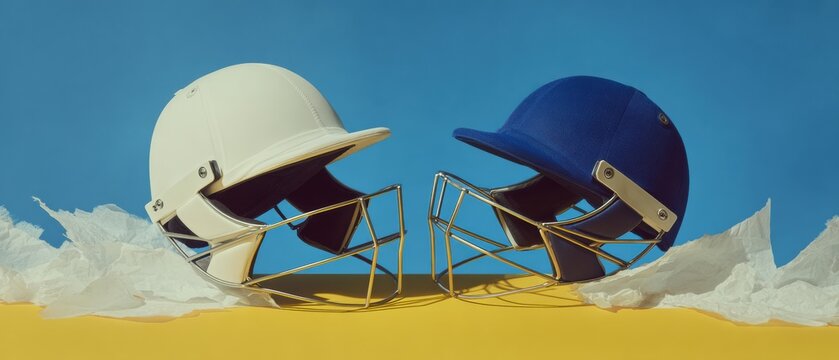 Modern Professional Cricket Tournament Banner with Two Helmets Authentic Fierce Competition for Sports Marketing and Digital Event Promotion