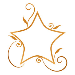 Elegant golden star frame with swirling flourishes and leaves