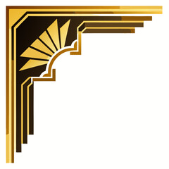 Elegant art deco gold corner ornament with sunburst detail