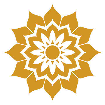 Golden floral mandala design with intricate petals
