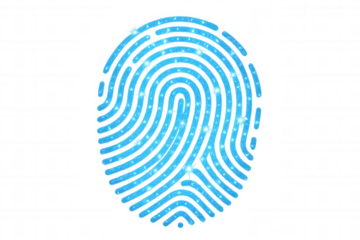 Bright blue fingerprint representing digital security, access control, and personal identification with transparent background