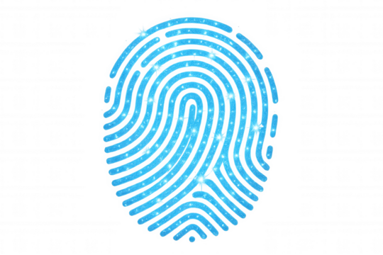 Bright blue fingerprint representing digital security, access control, and personal identification with transparent background - Powered by Adobe