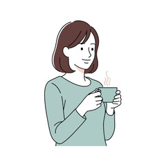 Vector illustration of woman holding a cup of hot coffee or tea isolated on white background