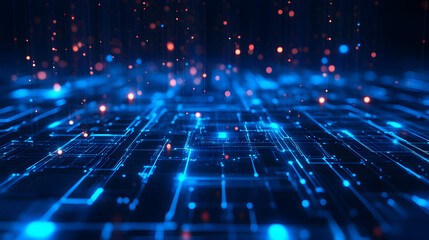 Abstract blue technology circuit board background with glowing particles