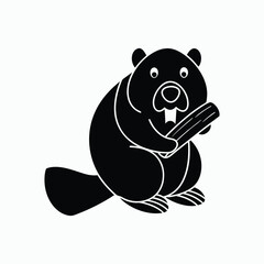Beaver Silhouette with Log Vector Illustration