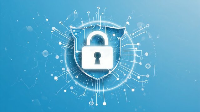 Cybersecurity icon with digital padlock and network connections