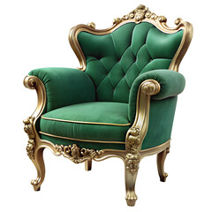 Ornate Green Velvet Armchair with Gilded Wood Frame furniture