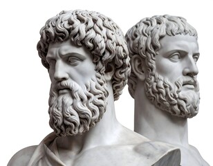 Two detailed marble busts of men with beards, classical style