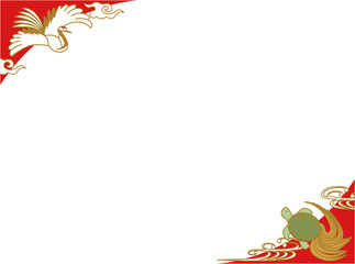 鶴と亀のお祝いフレームイラスト