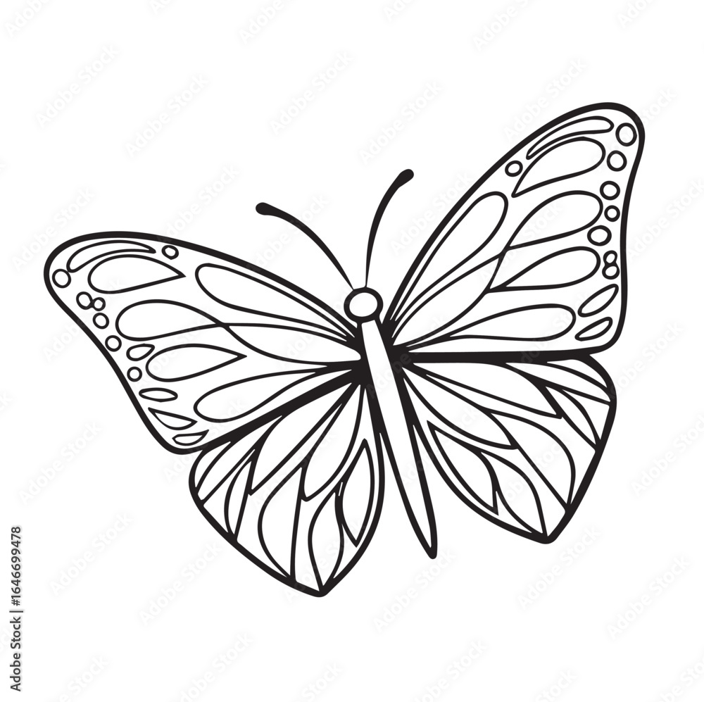 Poster elegant outline of a butterfly with intricate wing patterns perfect for coloring and artistic projec
