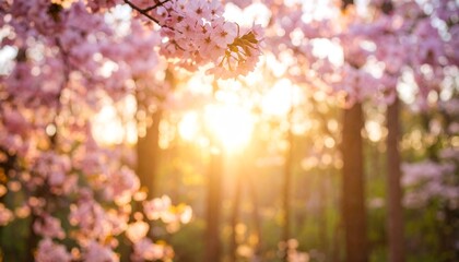 Luminous Pink Cherry Blossoms Framed by a Dreamy, Sun-Drenched Bokeh