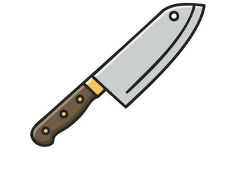 A clean, flat-style icon of a kitchen blade. Simple, modern design with a gray blade and wooden handle. Ideal for website graphics and digital illustrations.