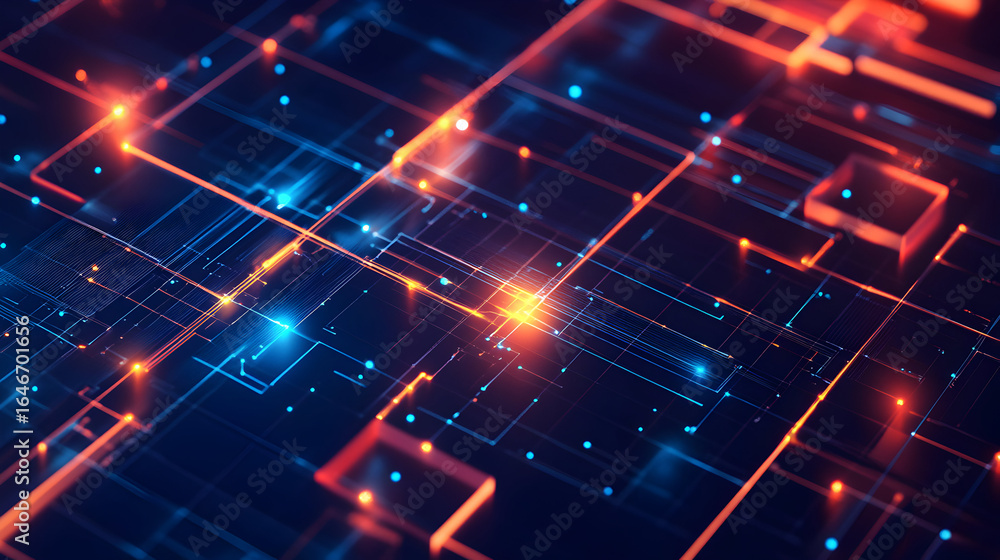 Poster abstract digital network background with glowing lines and data points, tech concept