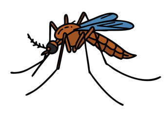 A stylized vector illustration of a mosquito, ?insgln wotus illeners?, with a disease alert banner. Clean lines, bold colors, and a simple design suitable for informational graphics.