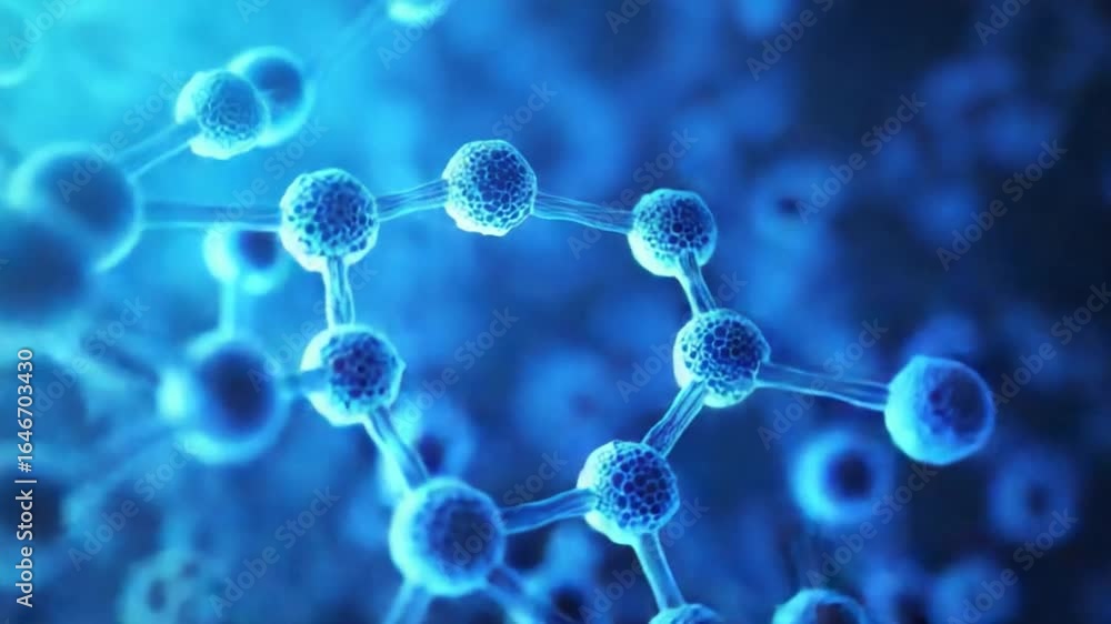 Poster abstract close-up of blue molecular structures with nodes and links against a soft background for sc