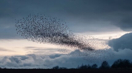 Bird flock formation in sky