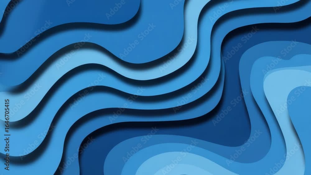 Poster an abstract blue background with layered waves and shadows creating a sense of depth and fluid motio