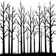 Obraz premium tree, nature, branch, silhouette, vector, illustration, season, leaf, plant, forest, spring, autumn, design, winter, black, bare, leaves, art, wood, summer, branches, fall, trunk, drawing, landscape