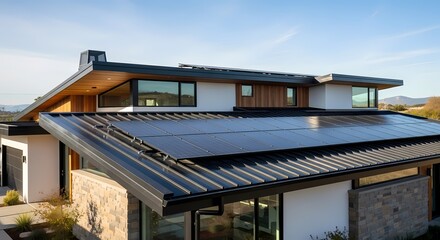 Fototapeta premium Solar panels on a modern home rooftop