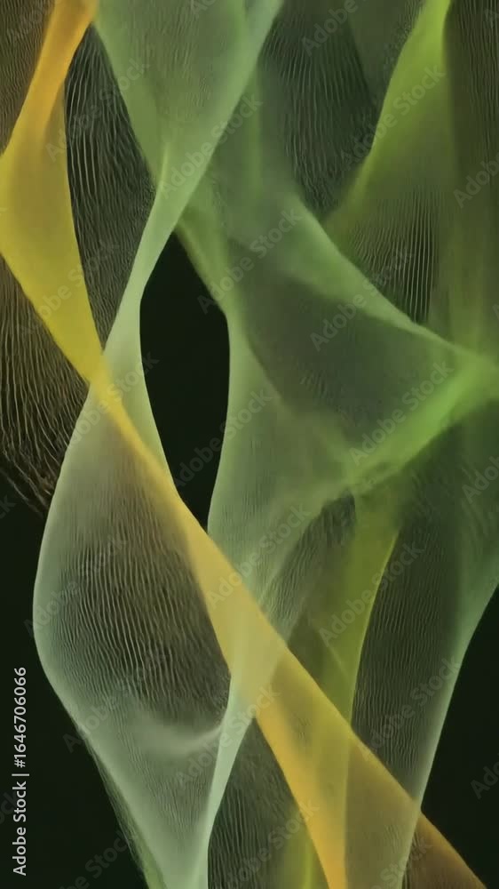 Poster abstract design featuring wavy green & yellow forms with vertical lines