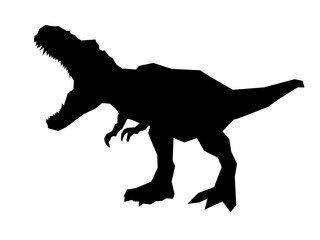 Black silhouette vector icon of a Tyrannosaurus Rex in a bold and dynamic pose. Perfect for dinosaur-themed designs, logos, kids' materials, educational content, and prehistoric illustrations.