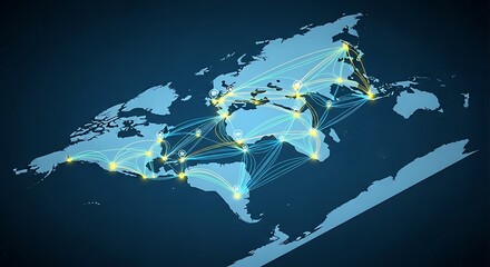 World connectivity network digital map showcasing global connections and technology