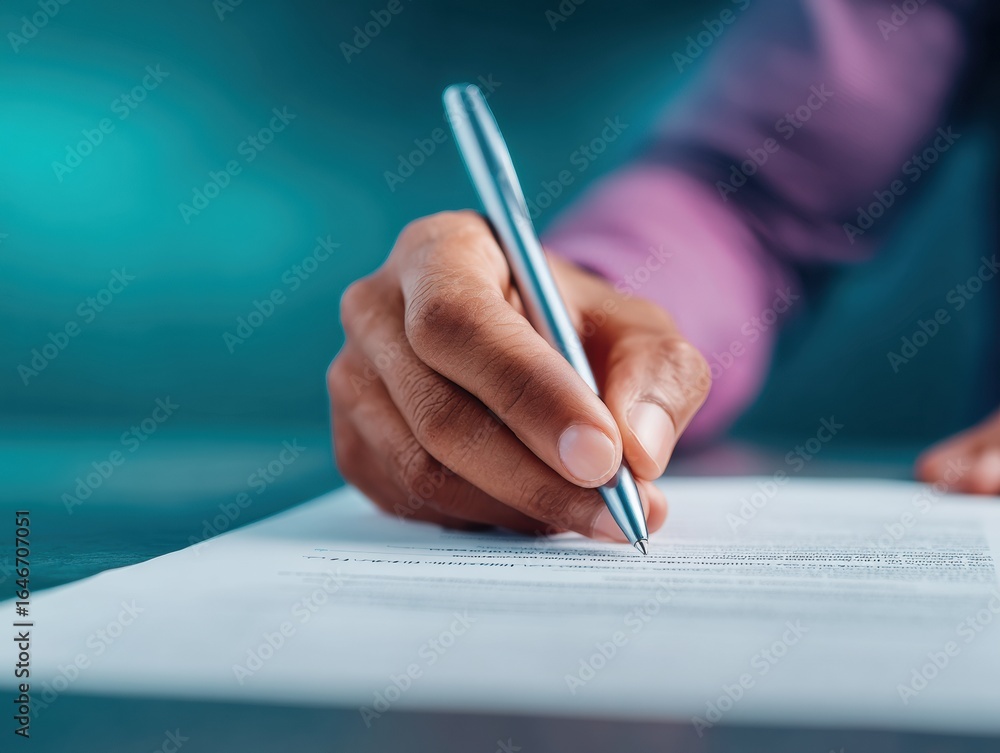 Poster modern professional signing digital documents with stylus authentic high-quality business content fo