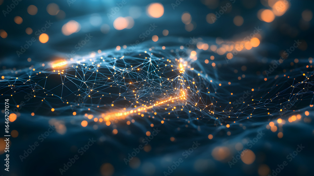 Poster abstract network connection background with glowing dots and lines graphic design