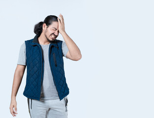 Man gesturing making a mistake isolated. Young man who has made a error
