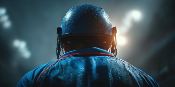 Professional Cricket Player in Blue Uniform Wearing Helmet Premium Authentic Sports Focus for Team Spirit Marketing and Social Media Campaigns