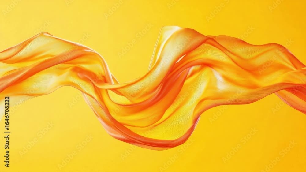 Poster vibrant orange and yellow flowing fabric abstract background with soft wavy movement and texture for