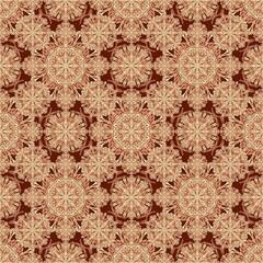 seamless floral pattern,green, brown curves and painted to create flowers shape,leaves with brown background in geometric patterns to as sarong,tile,printed fabric,batik,fabric,tablecloth patterns