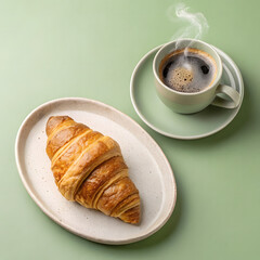 cup of coffee with croissant