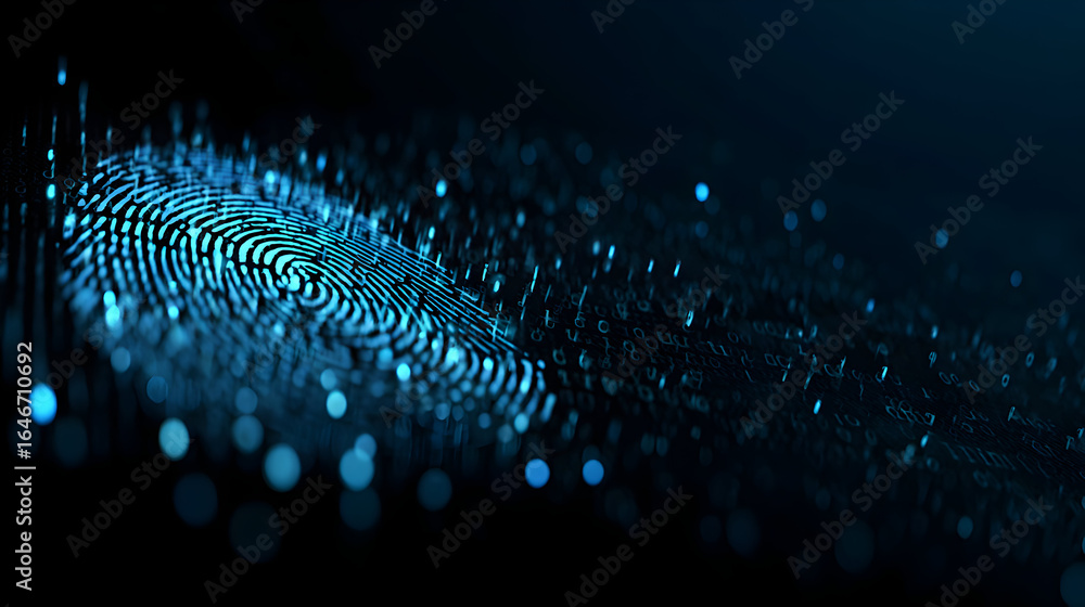 Aufkleber digital fingerprint with blue glowing particles technology and secure identification