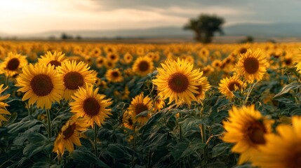 Fototapeta premium Golden hour sunflower field