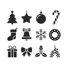 Modern minimalist Christmas icons:  festive, monochrome, holiday design elements.