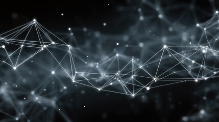 Abstract network of light gray lines and dots on a black background