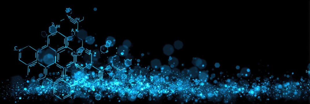 Abstract glowing blue molecular pattern on a black background
