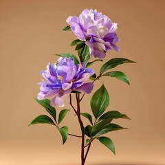 Two vibrant purple-lavender peonies on a light beige background