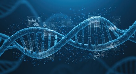 DNA Strand with Data Screens Science and Technology.